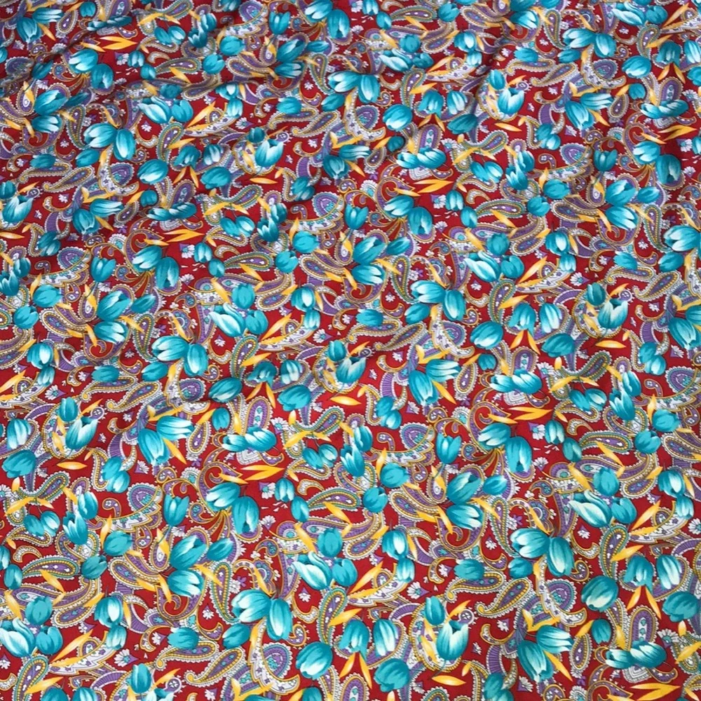 Floral Cotton Linen Square - Blue & Red